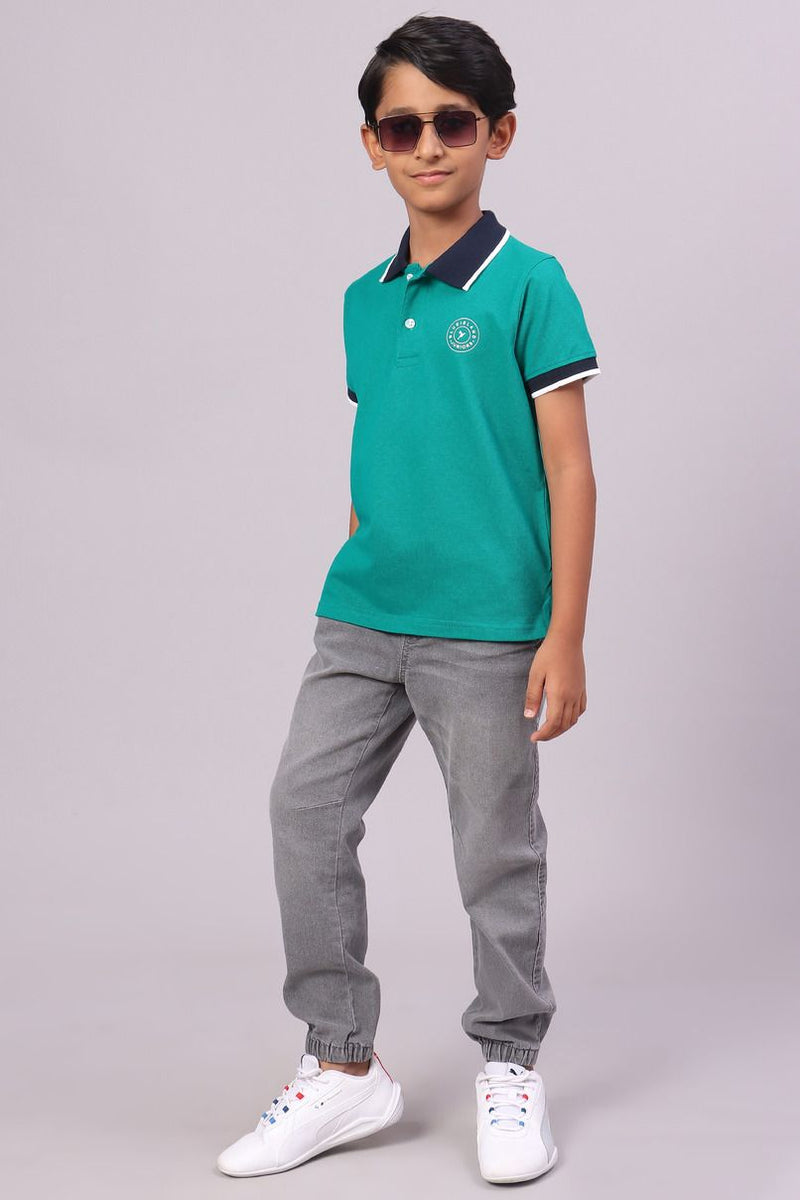 KIDS - Turq Green Solid Tshirt - Stain Proof