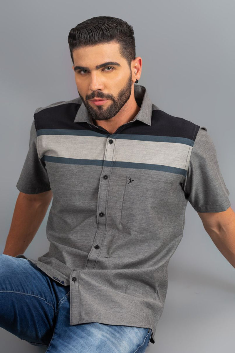 Metallic Grey Cross panel Stripes- Half Sleeve - Stain Proof