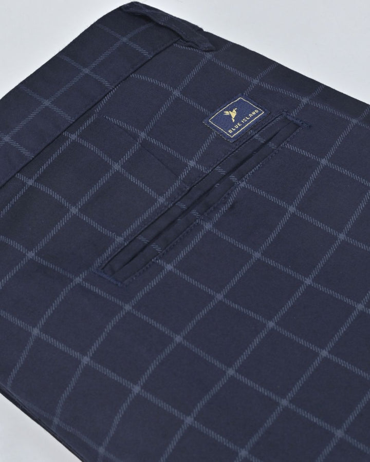 Navy Checks - 2 way stretch - COTTON PANT