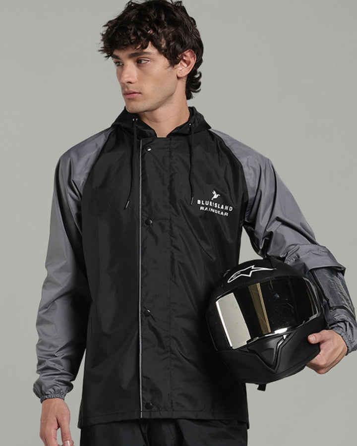 Black with Grey Sleeve - Rain Jacket with Pant & Mobile Pouch