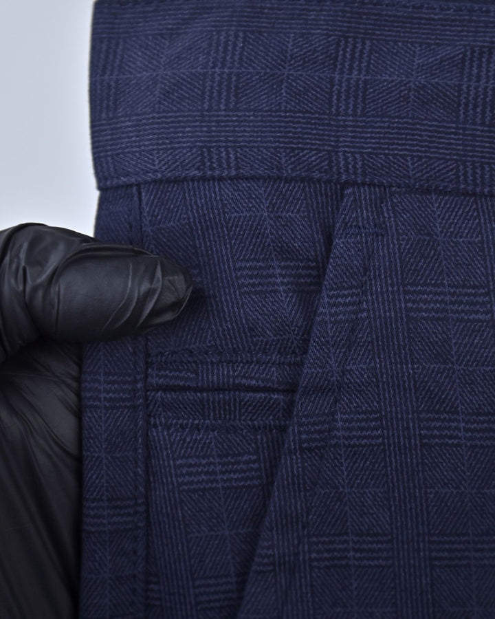 Navy Tile Printed - 2 way stretch - COTTON PANT