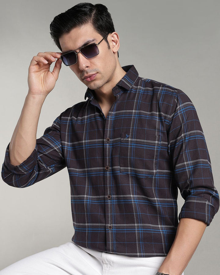Charcoal Blue Double Line  Checks - Full-Stain Proof