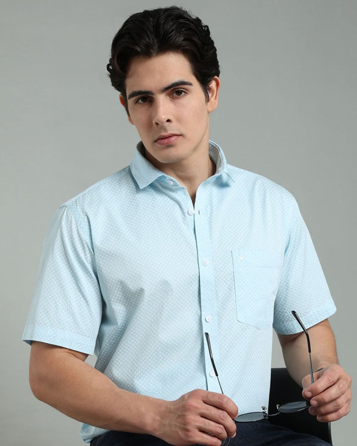 Aqua Blue Square Print -Half-Stain Proof