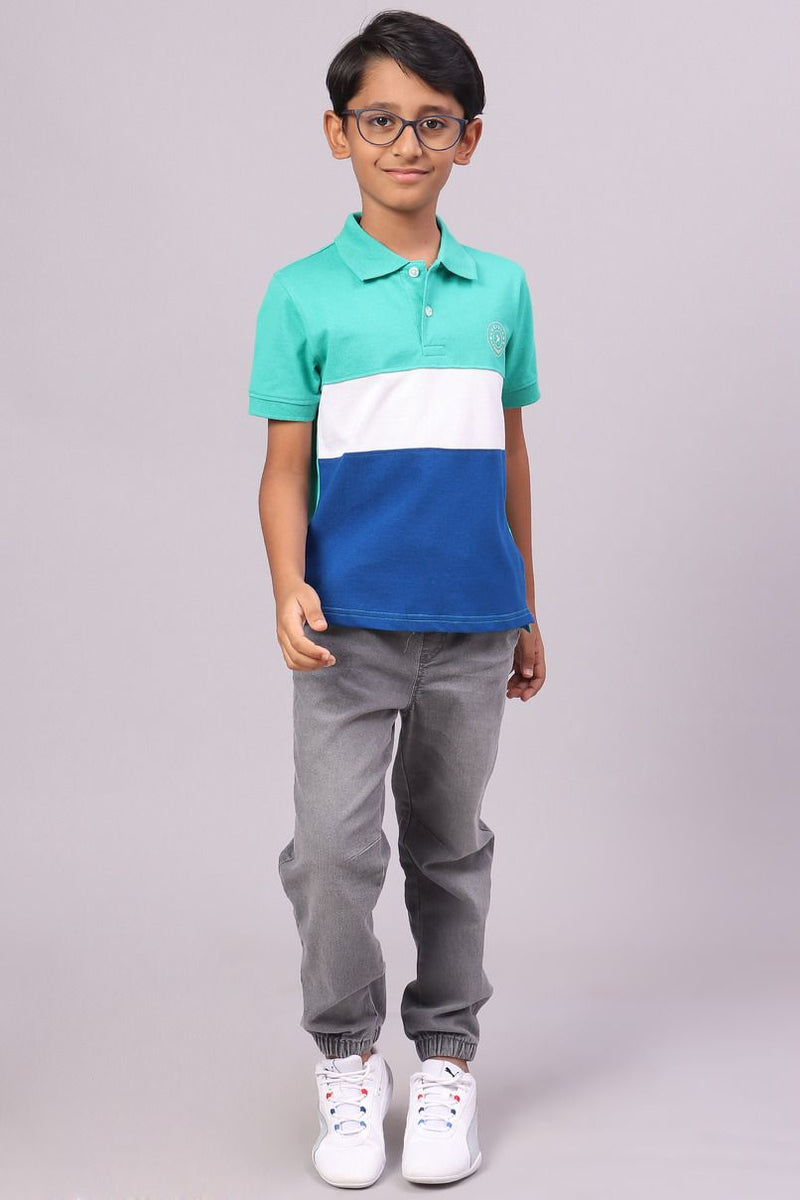 KIDS - Turquoise Green & Blue stripes Tshirt - Stain Proof