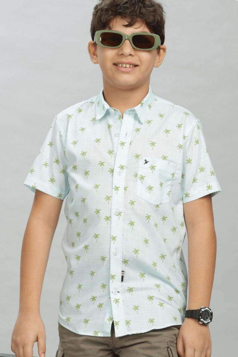 KIDS - Blue Palm Print - Half-Stain Proof Shirt