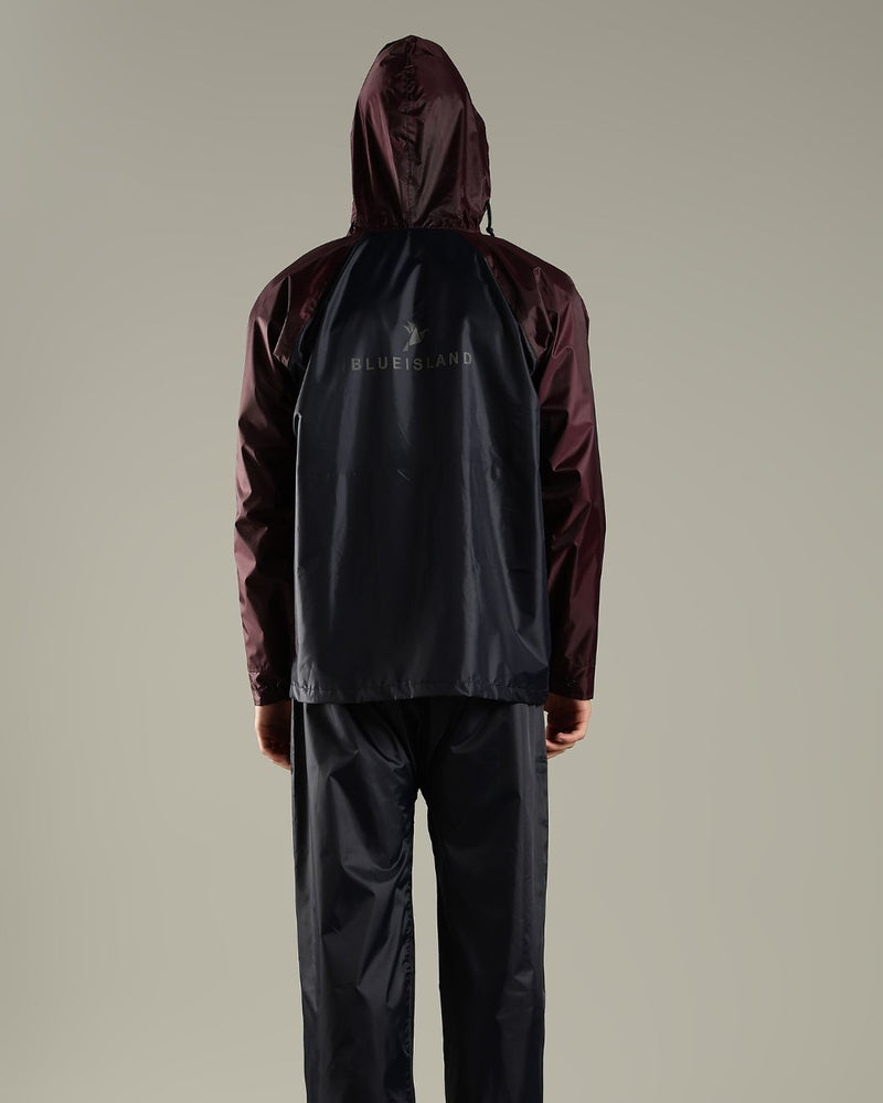 Navy with Burgundy - Rain Jacket with Mobile Pouch