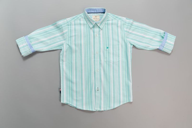 KIDS - Turquoise Blue Vertical Stripes-Stain Proof Shirt