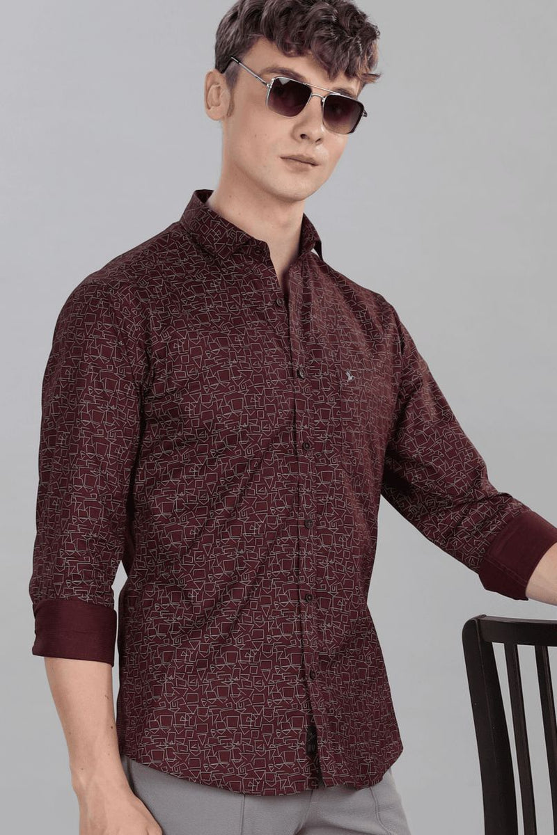 Teak Maroon Geo Print -Full-Stain Proof