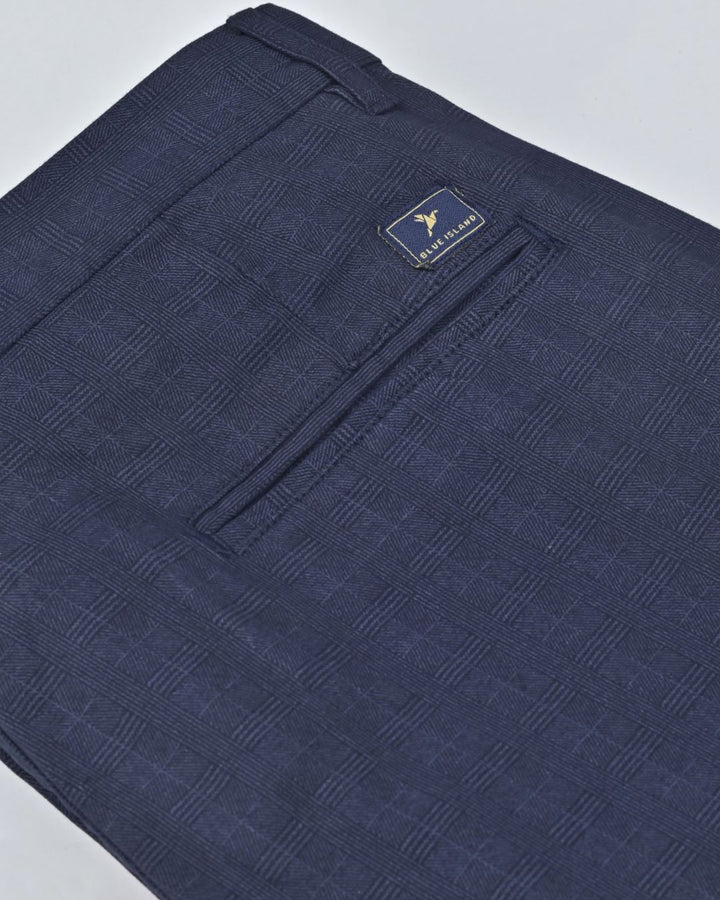 Navy Tile Printed - 2 way stretch - COTTON PANT