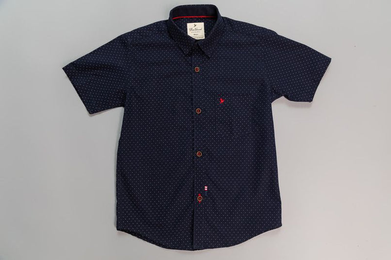 KIDS - Navy Dotted Print Half-Stain Proof Shirt