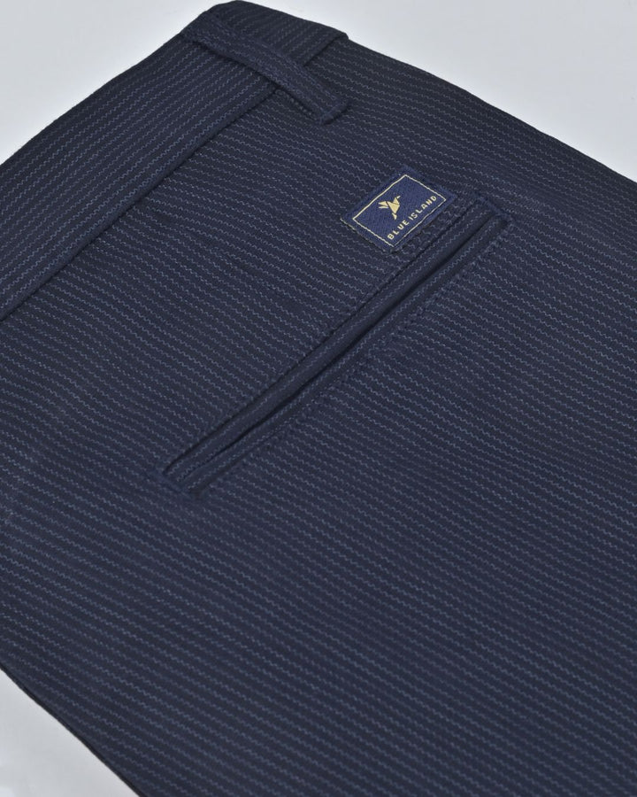 Navy Seismic Wave Printed - 2 way stretch - COTTON PANT