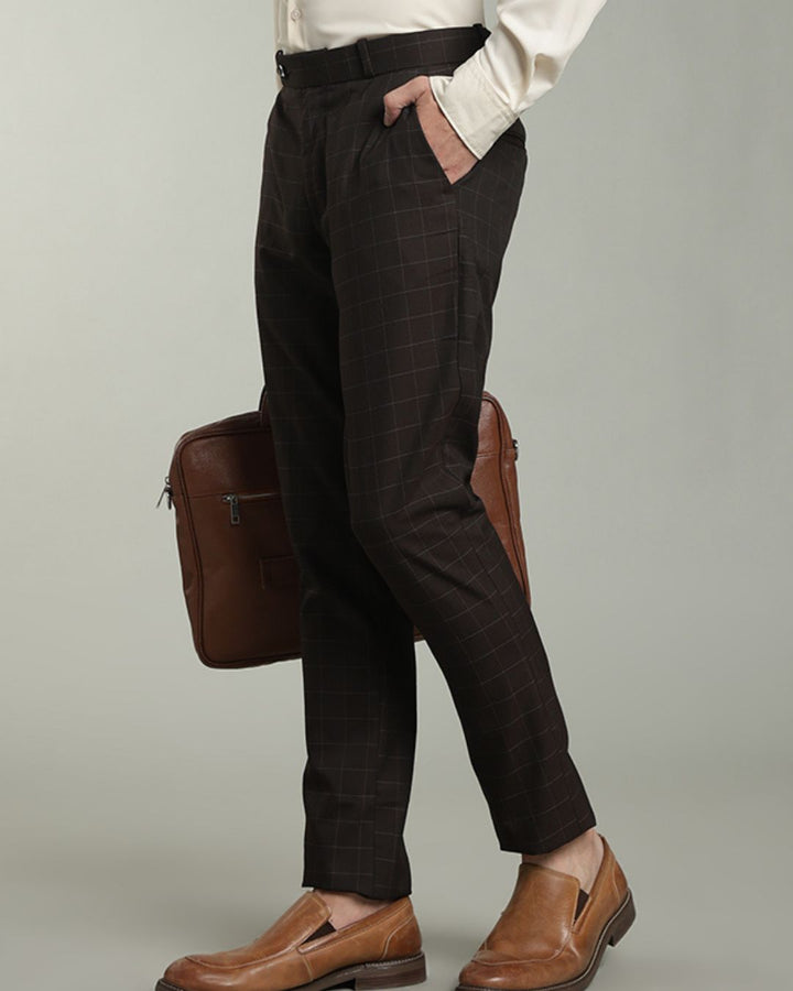 Choco Brown Box Checks - Wrinkle free Formal Pant