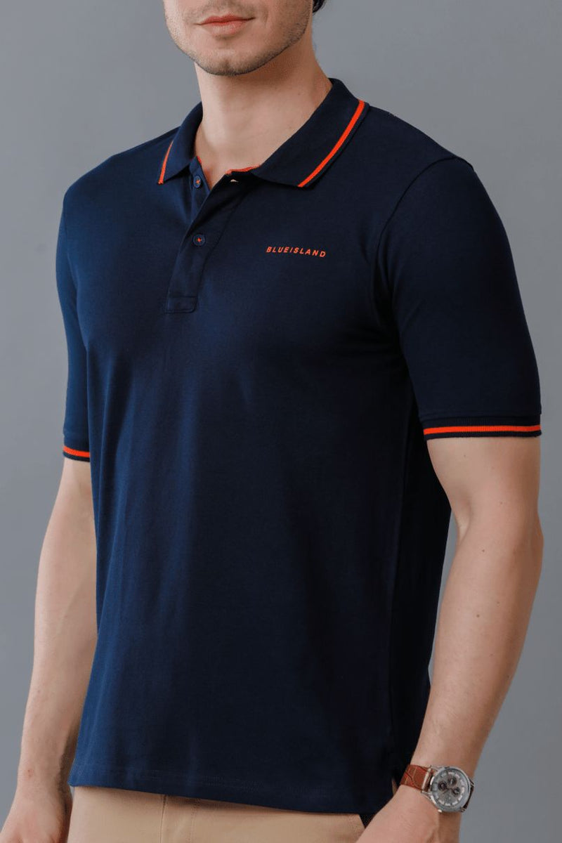 Navy with Orange Solid TShirt - Stain Proof