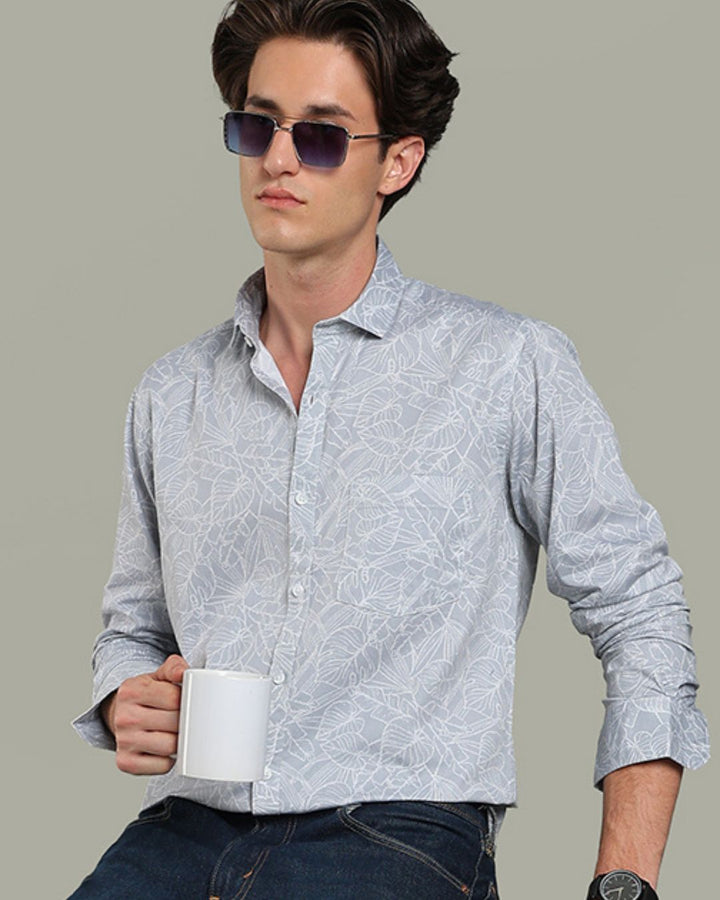Grey Leafy Print-Full-Stain Proof