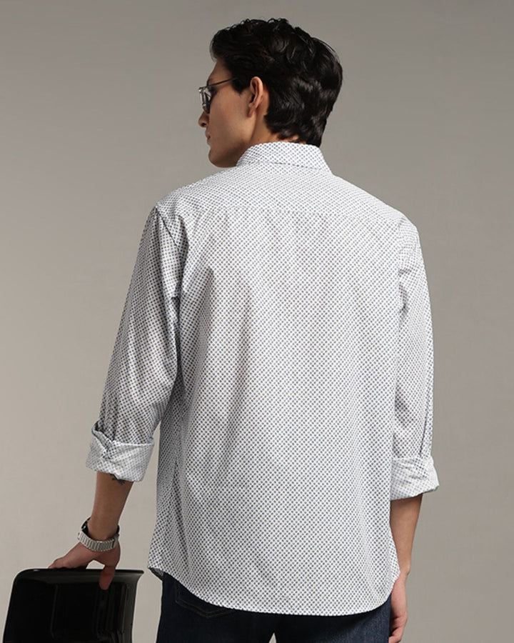 White & Blue Hex Print -Full-Stain Proof