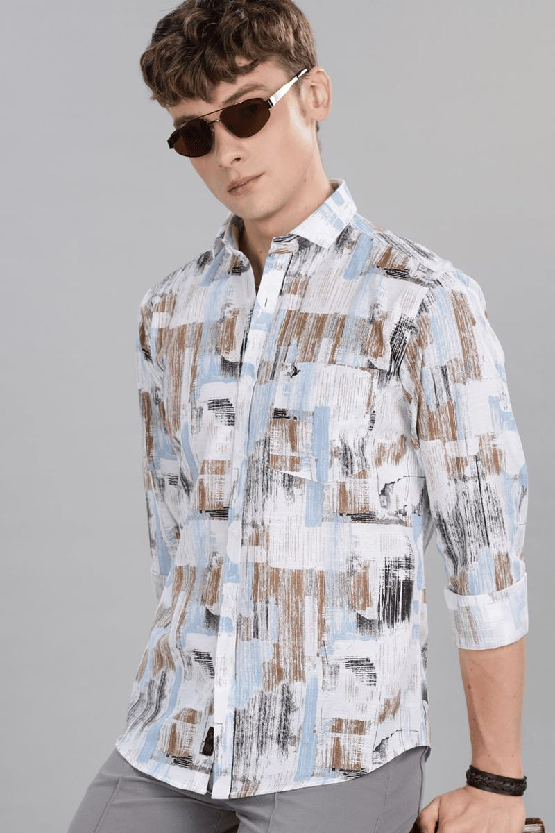 White Multi Stroke Print -Full-Stain Proof