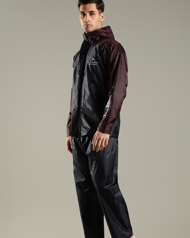 Navy with Burgundy - Rain Jacket with Mobile Pouch