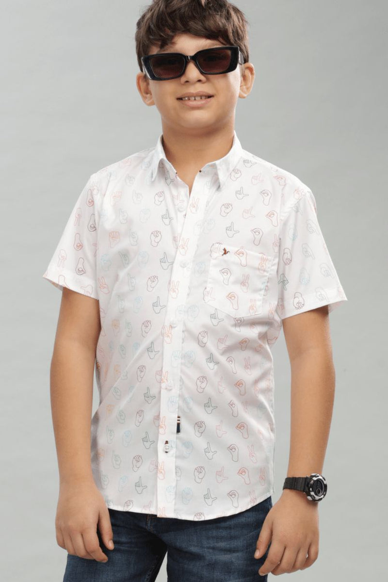 KIDS - White Gesture Print - Half-Stain Proof Shirt