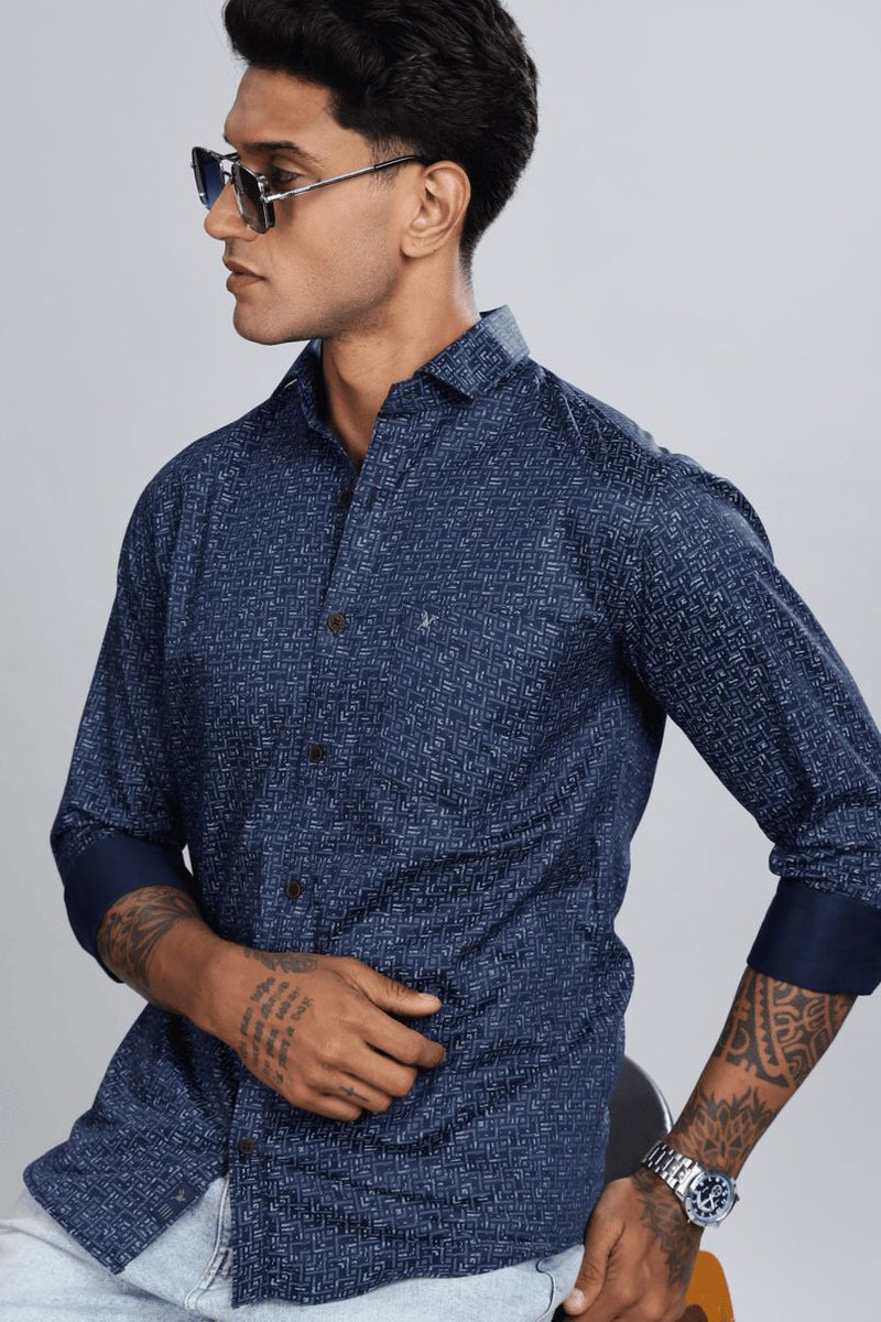 Navy Grid Print -Full-Stain Proof