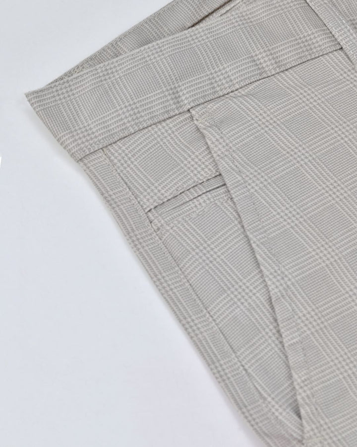 Dusty Cream Multi Line Checks - 2 way stretch - COTTON PANT