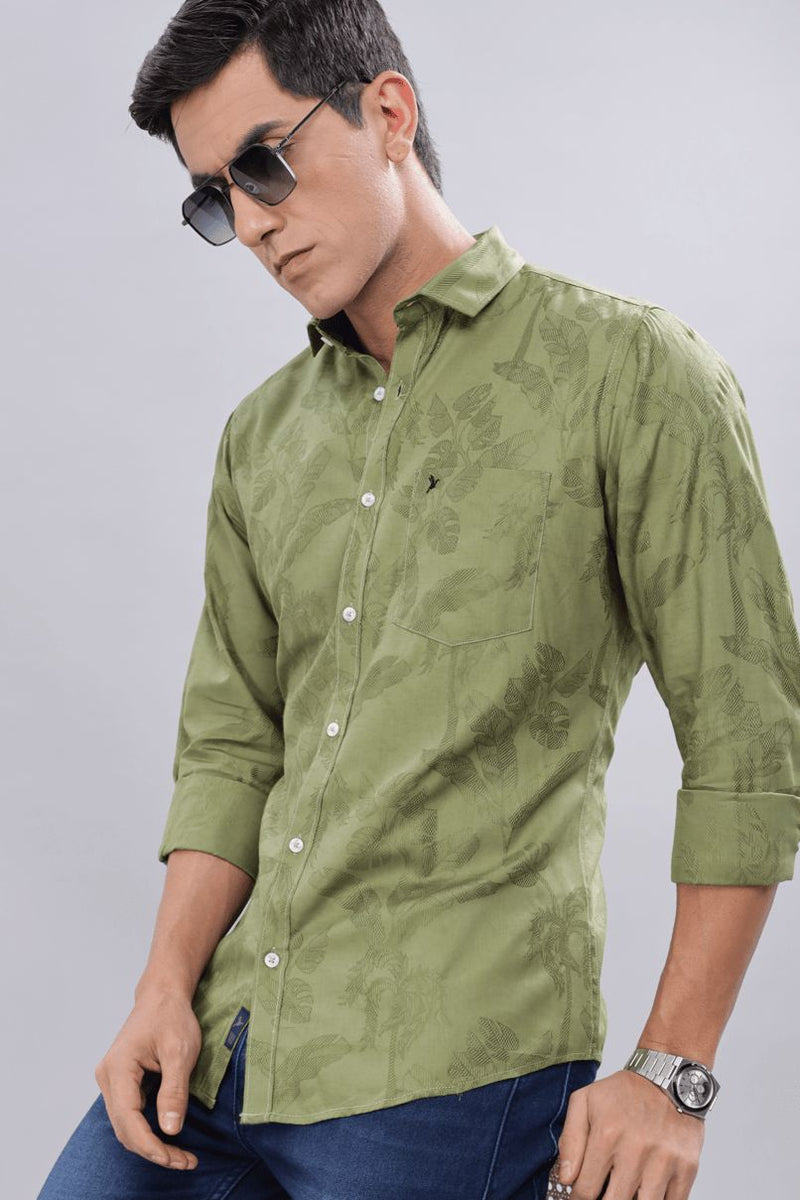 Moss Green Leafy Print -Full-Stain Proof