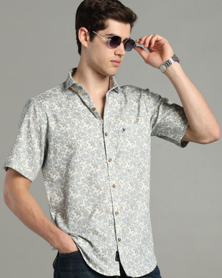 Beige Floral Print -Half-Stain Proof