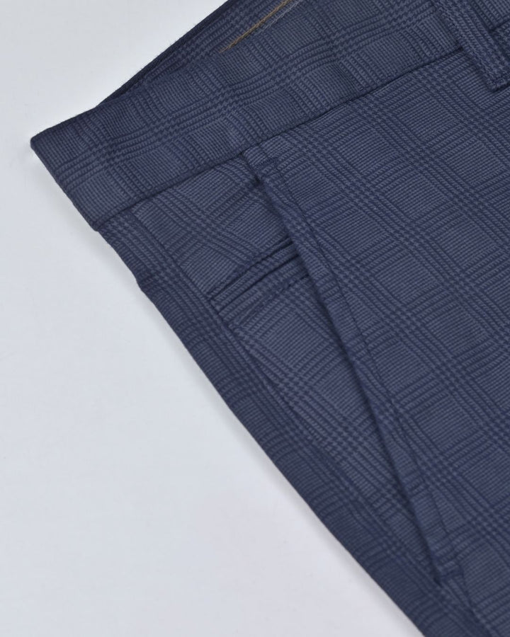 Navy Multi Line Checks - 2 way stretch - COTTON PANT