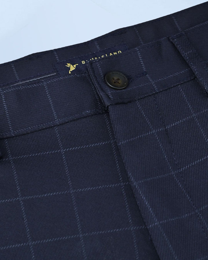 Navy Box Checks - 2 way stretch - COTTON PANT