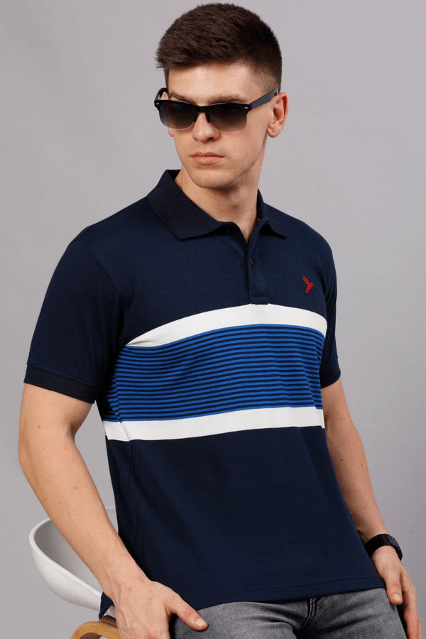 Navy & Blue Line Stripes TShirt - Stain Proof