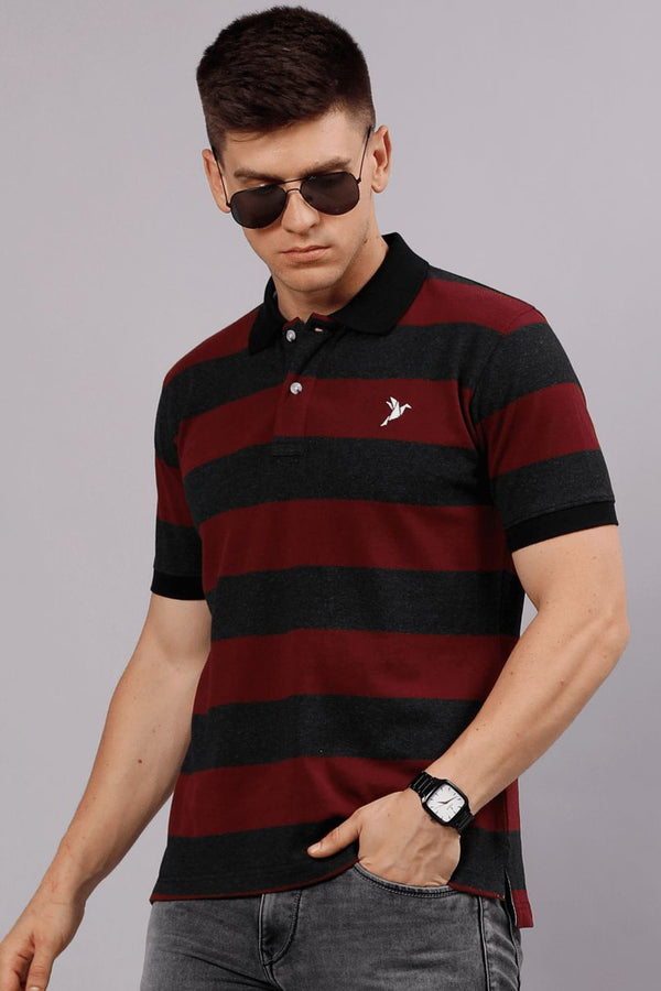 Maroon & Grey Stripes TShirt - Stain Proof
