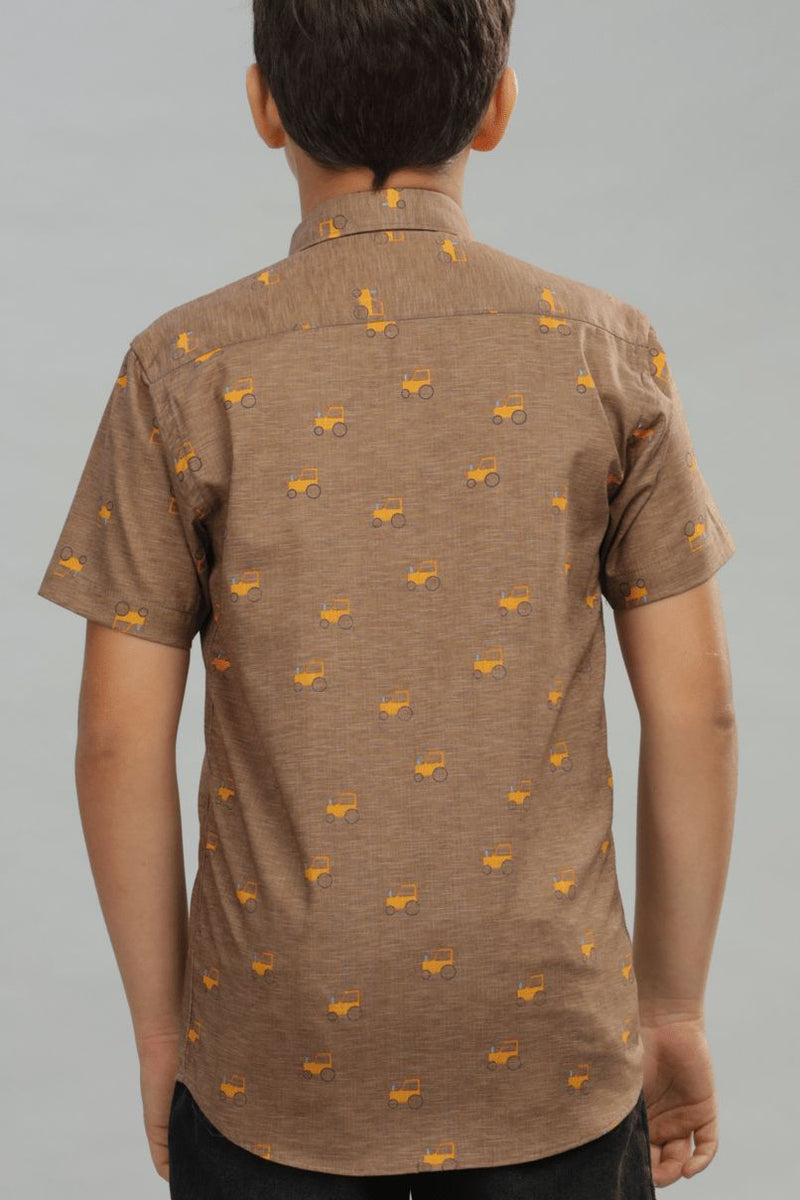 KIDS - Brown Tractor Print - Half-Stain Proof Shirt