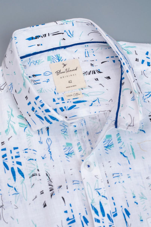 White & Blue Floral Print -Full-Stain Proof
