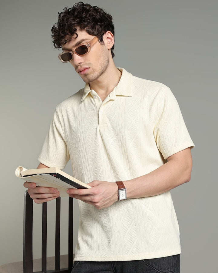 Ivory Cream Infinity Textured - Polo Tshirt