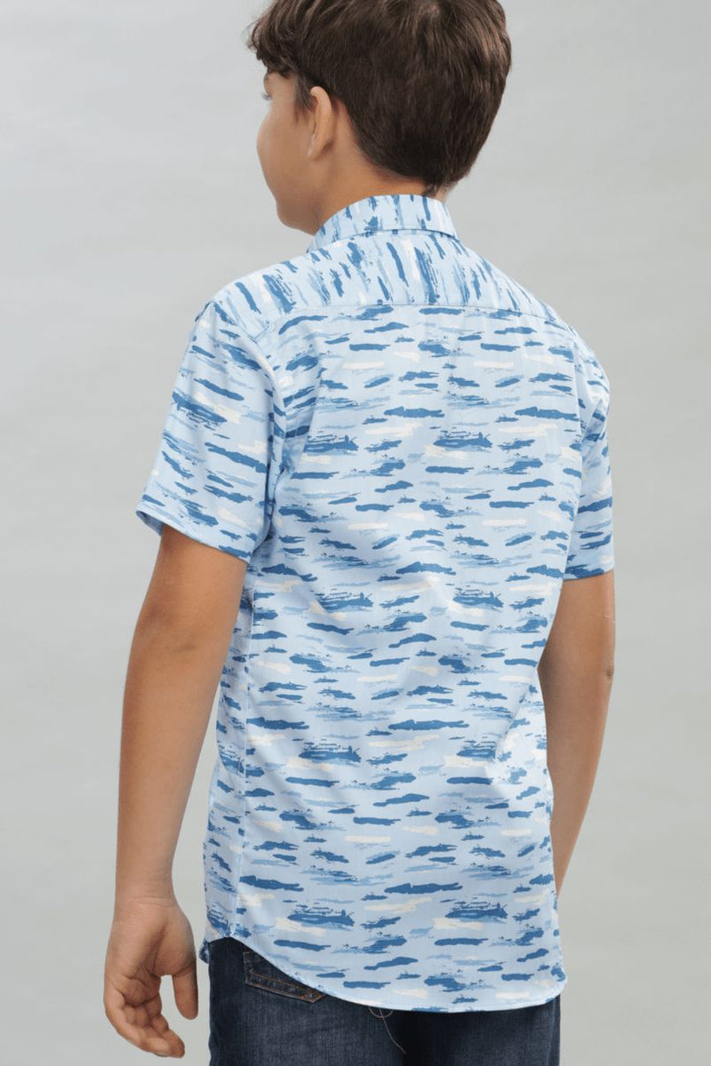 KIDS - Blue Cloudy Print - Half-Stain Proof Shirt