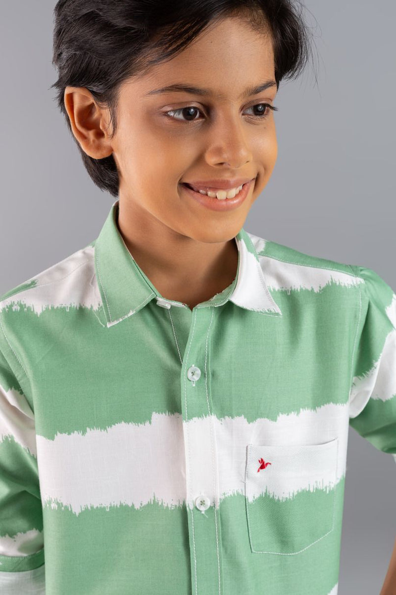 KIDS - Mint Green and White stripes-Stain Proof Shirt