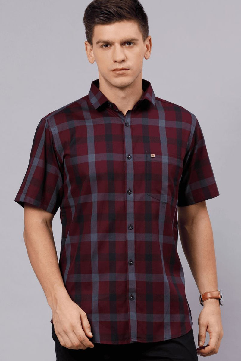 Burgundy Red Checks - Half Sleeve - Stain Proof