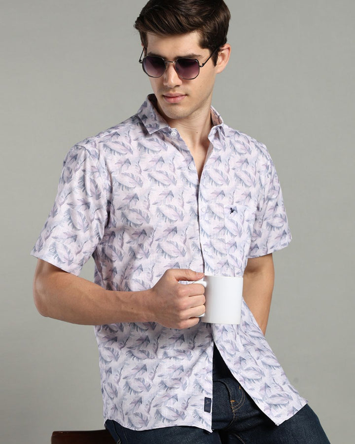 Autumn Grey Leaf Print -Half-Stain Proof