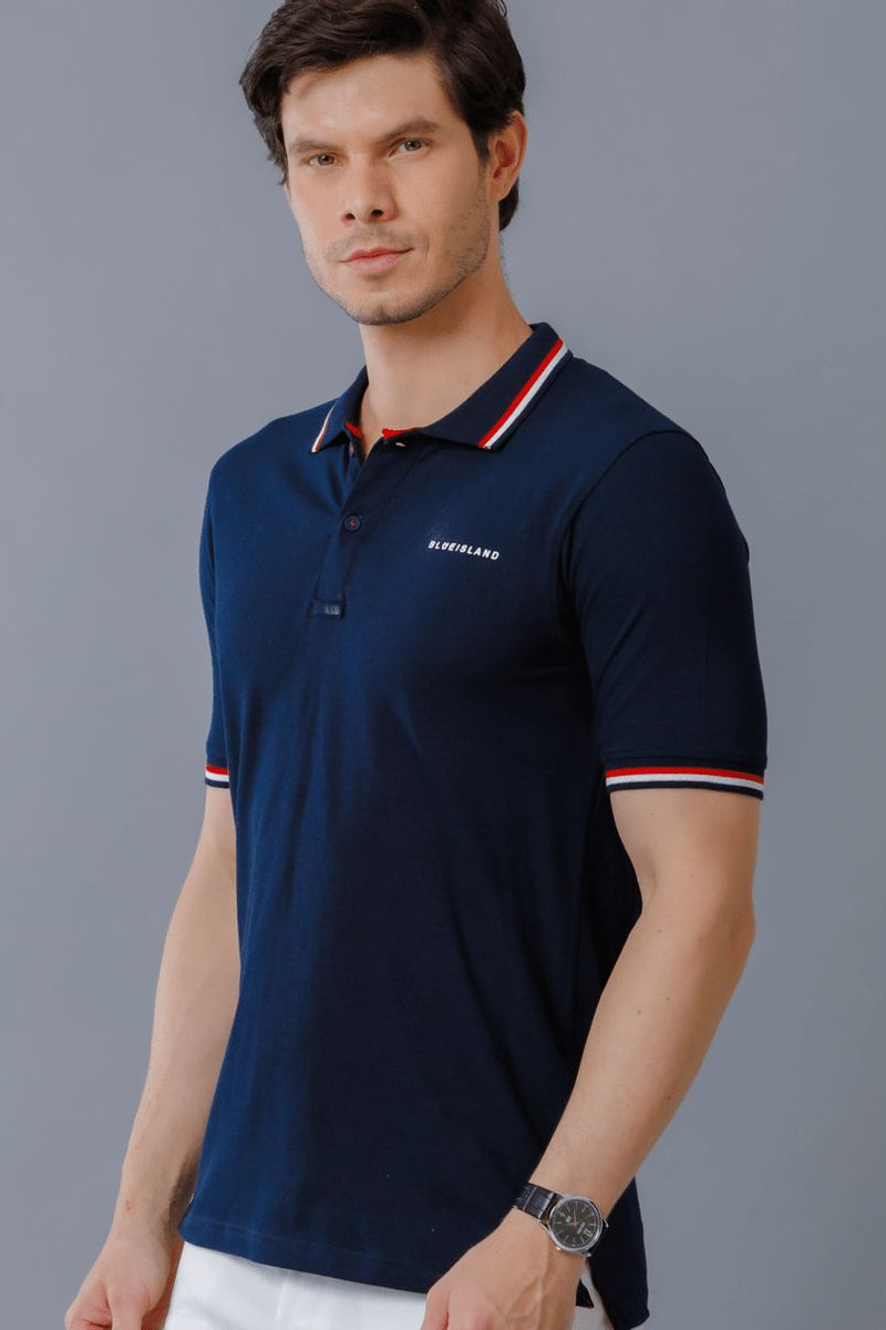 Navy with Double Stripes TShirt - Stain Proof
