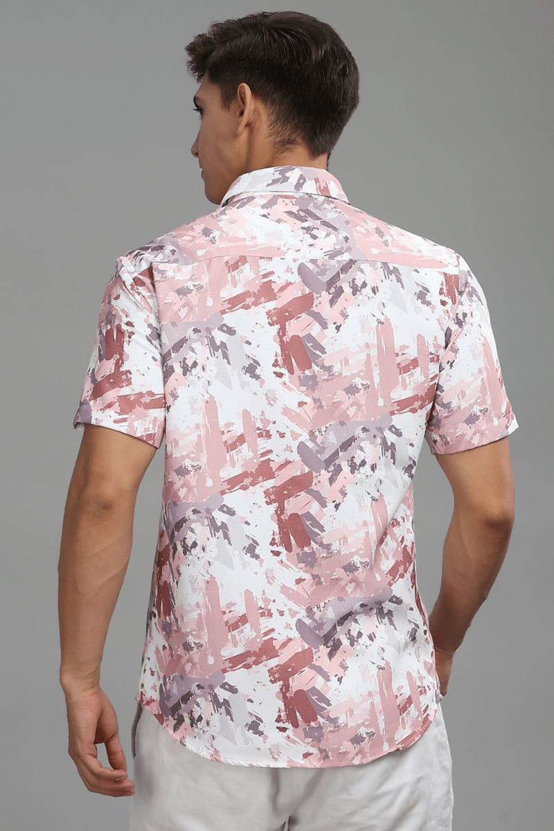 Dusty Pink and White Printed shirt - Half - Wrinkle Free