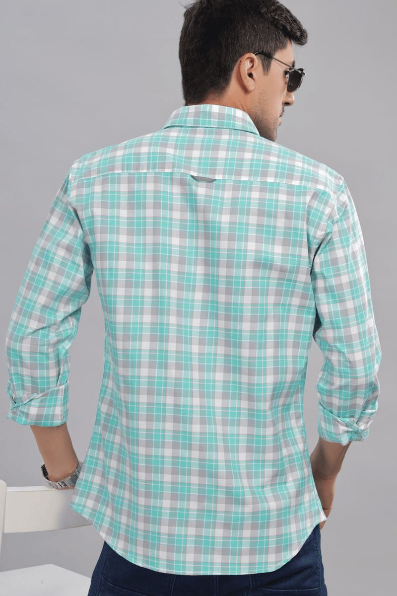 Turquoise Green & Grey Checks - Full-Stain Proof