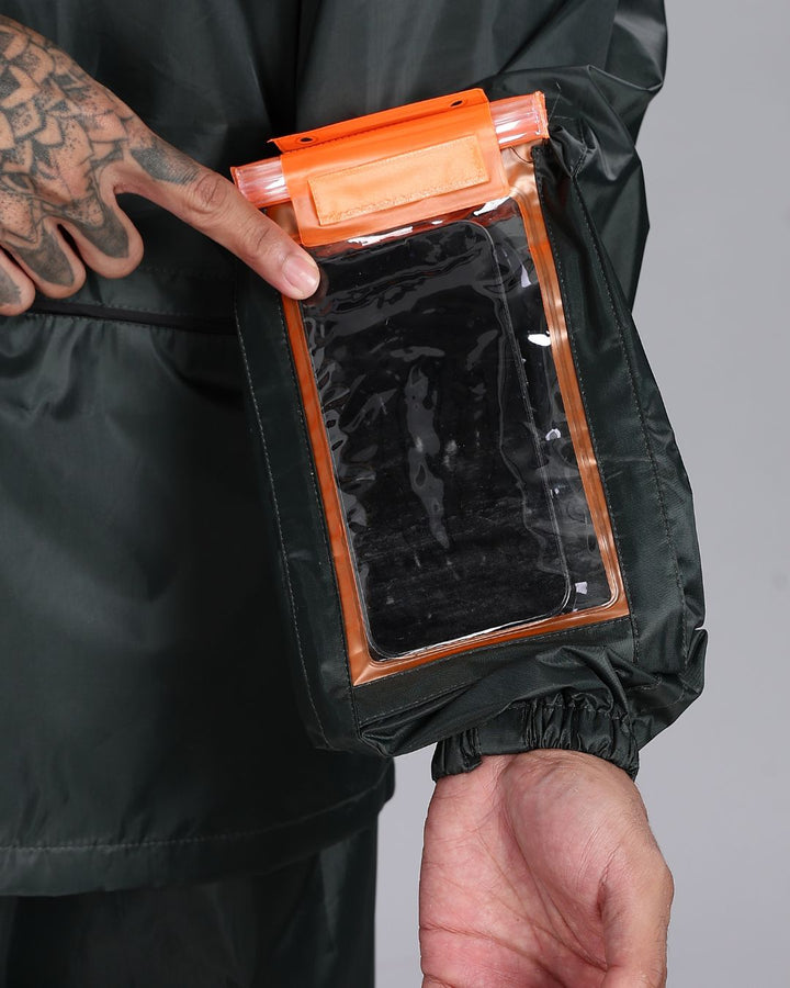 Military Green - Rain Jacket with Pant and Mobile Pouch