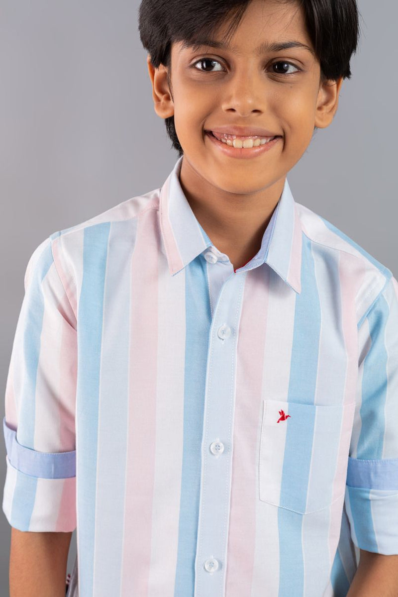 KIDS - Sky Blue and Pink Stripes-Stain Proof Shirt