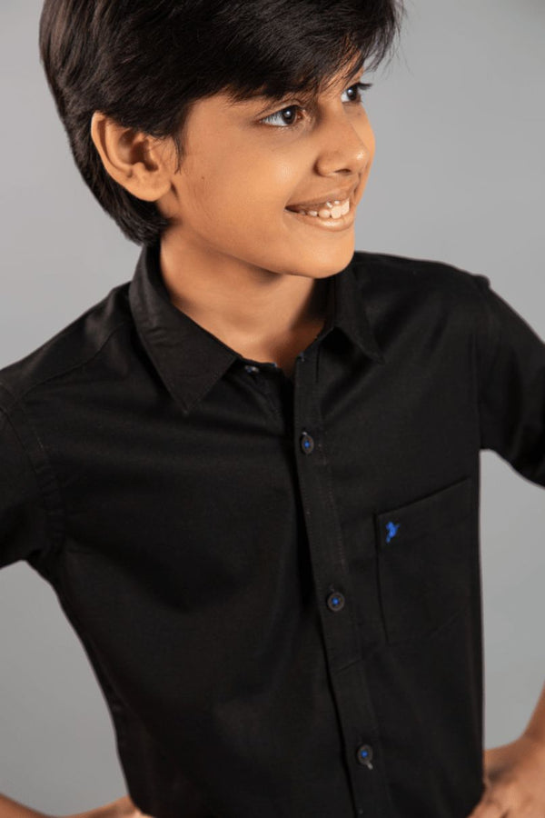 KIDS - Pure Black with Blue Solid full -Stain Proof Shirt