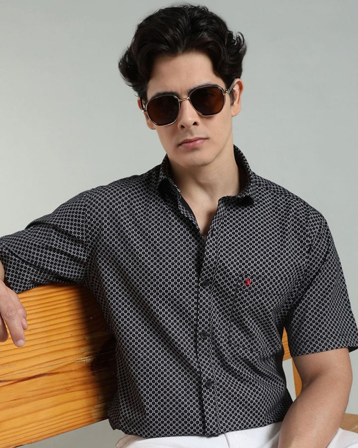 Black Round Print -Half-Stain Proof