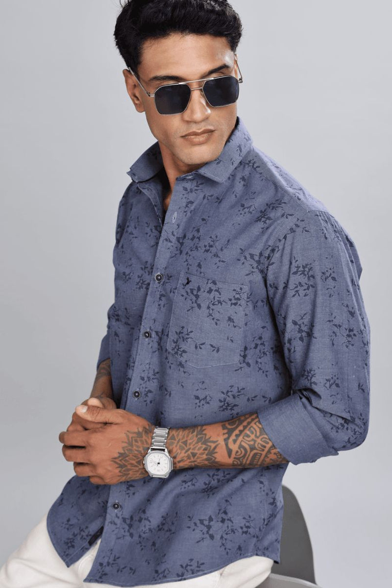 Denim Blue Floral Print -Full-Stain Proof