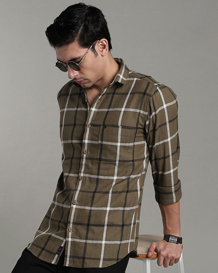Khaki Green Monochrome Checks -Full-Stain Proof