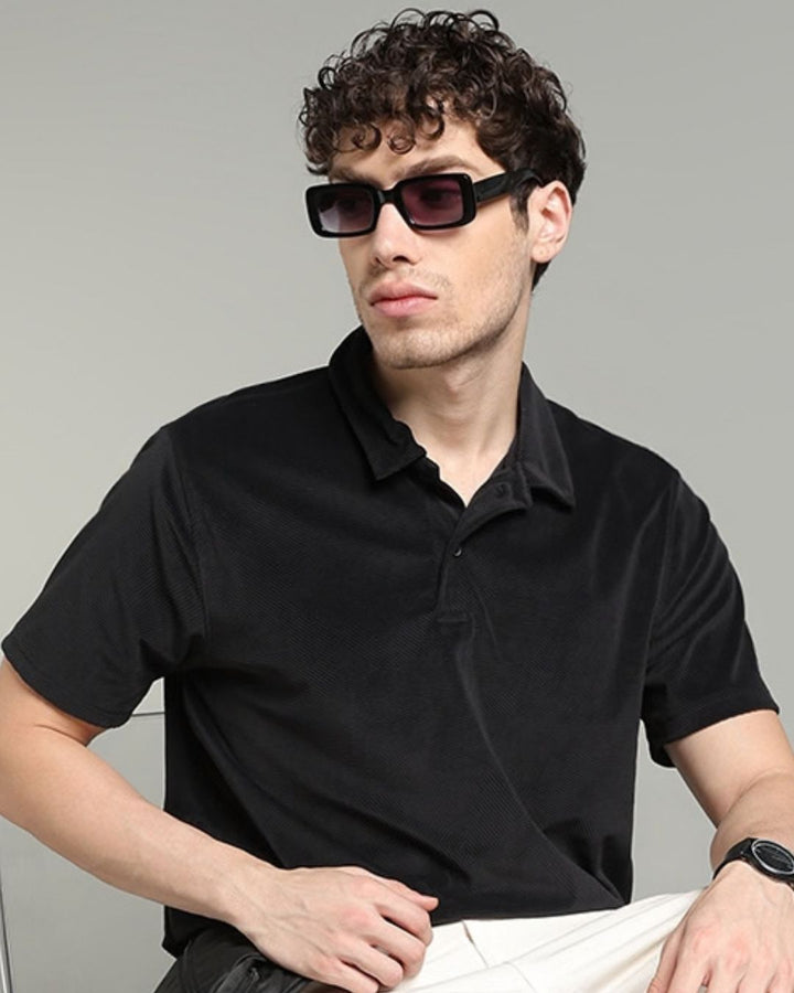 Black Geometric Textured - Polo Tshirt