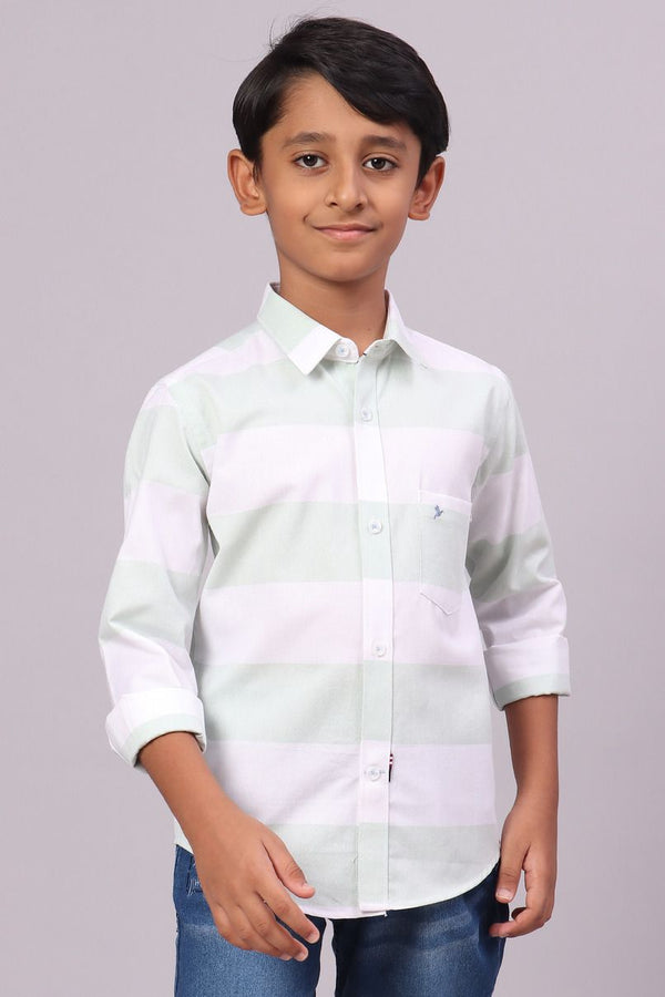 KIDS - Cool Green and White Stripes -Full-Stain Proof Shirt