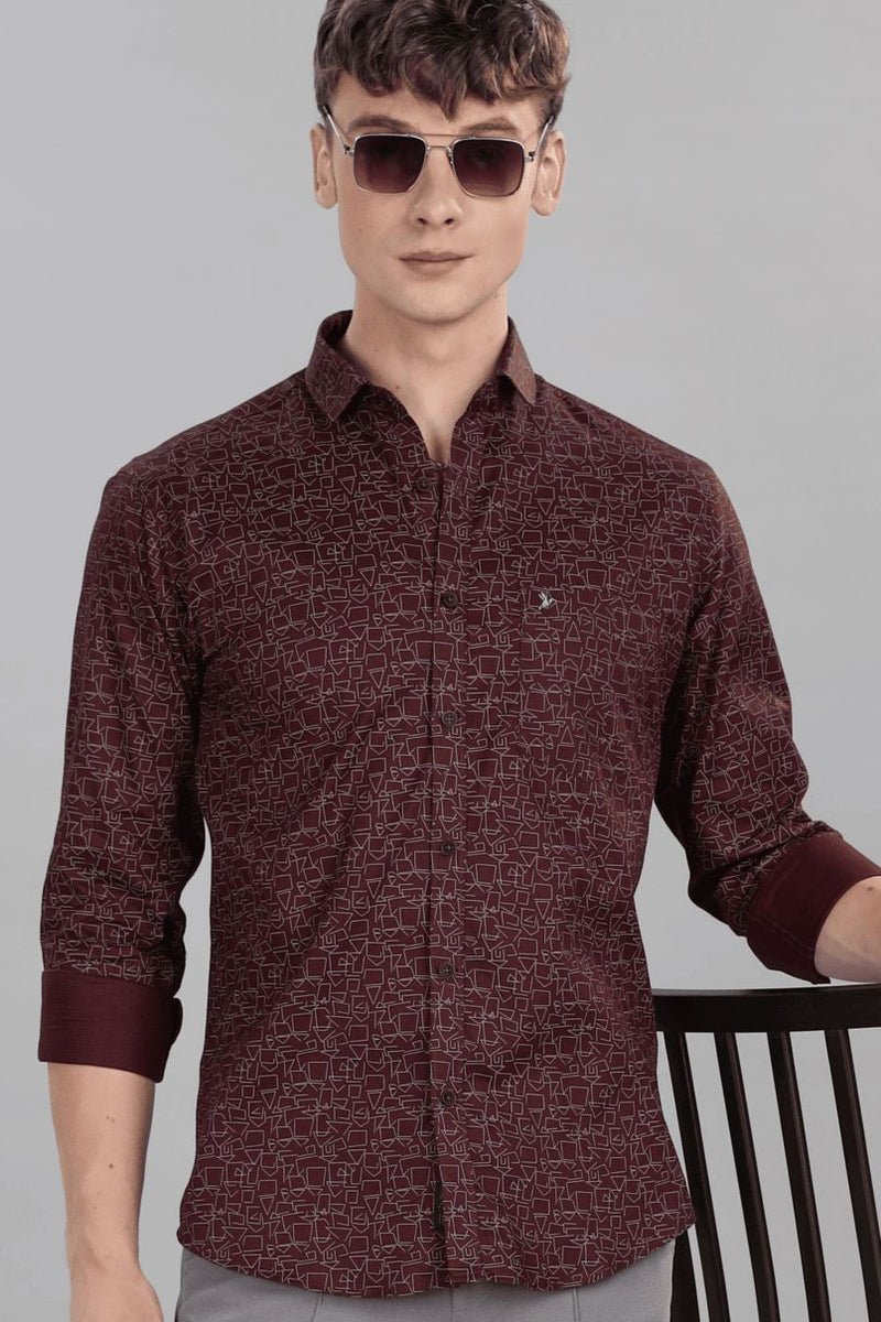Teak Maroon Geo Print -Full-Stain Proof