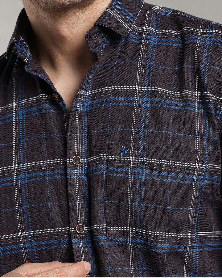 Charcoal Blue Double Line  Checks - Full-Stain Proof